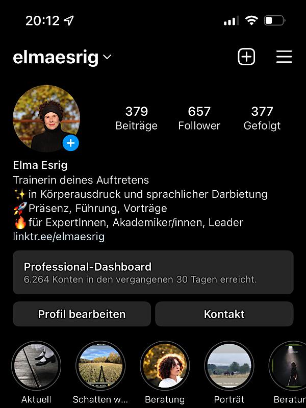 Screenshot des Instagram-Profils von Elma Esrig