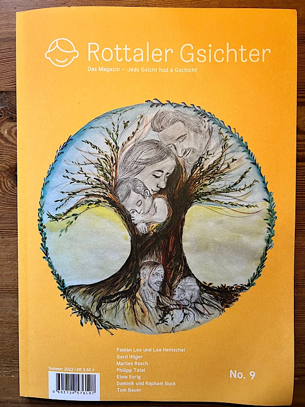 Cover eines Heftes "Rottaler Gsichter" in orange mit einem Menschenbaum als Abbildung